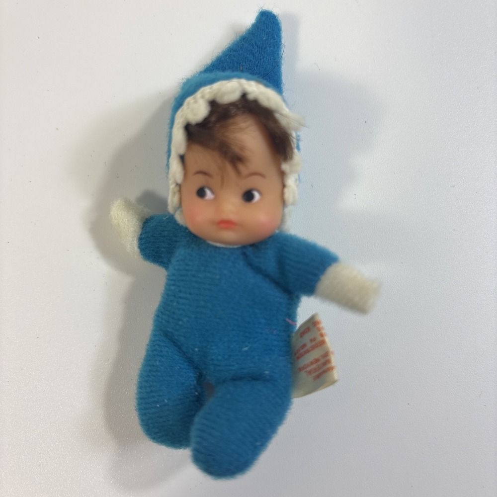 Vintage Fun World Little Miss Matchpack Doll Blue Hooded Pajamas 1970s 3.5"